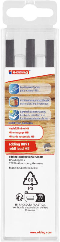 Náhradní tuhy EDDING 8891 HB, do tesařské tužky 8890, 6 ks EDDING