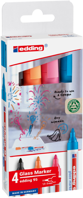Popisovač na sklo edding 95 - sada 4 ks s černou