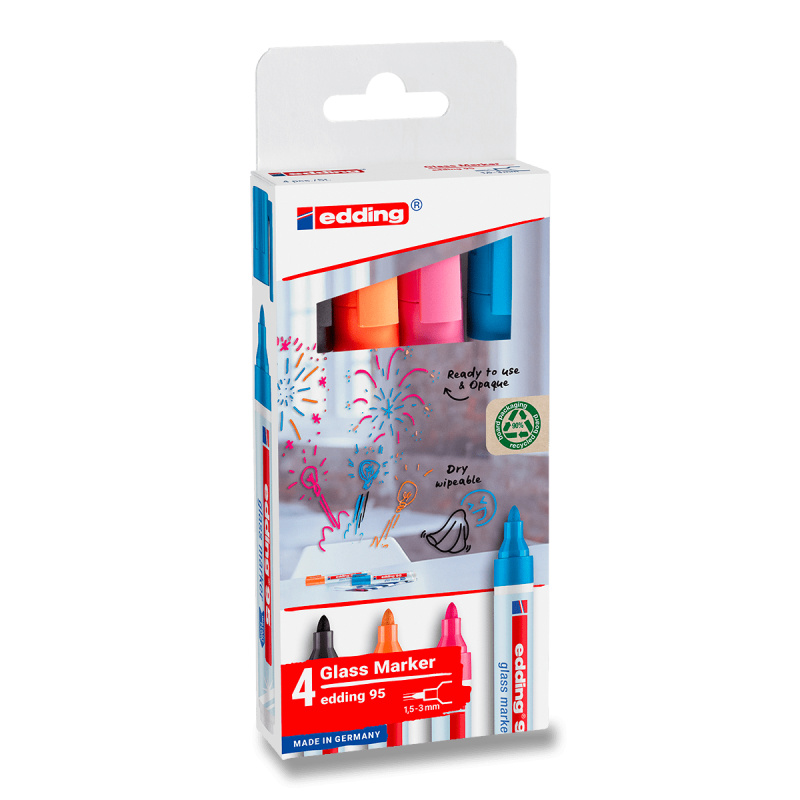 Popisovač na sklo edding 95 - sada 4 ks s černou