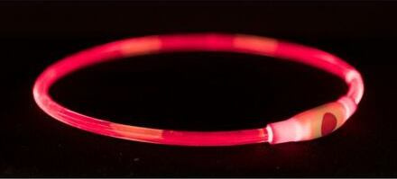 TRIXIE Flash light ring USB, blikací obojek, L-XL: 65 cm/ ø 8 mm, červená