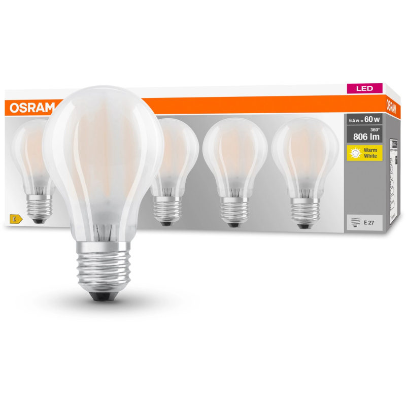 OSRAM LED žárovka Base Classic A60 Filament Frosted E27 6,5W 806 lm 2700K, 5 ks