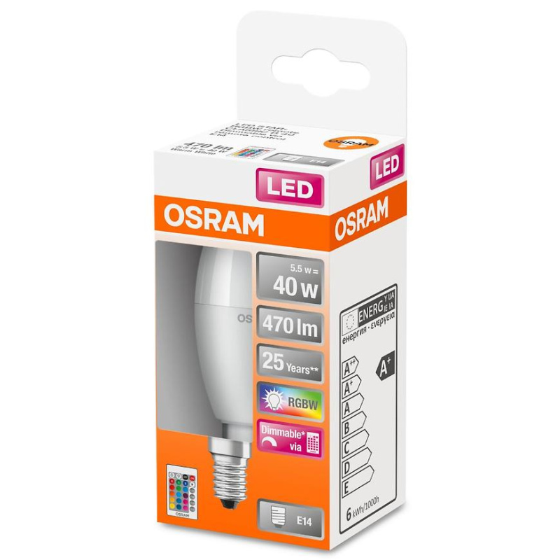 LED žárovka OSRAM E14 5,5W B40 matná + dálkový ovladač