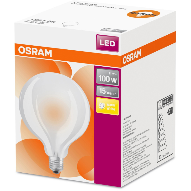 OSRAM LED žárovka Retrofit Classic Globe 100 M, E27, 11 W, 1521 lm, 2700 K,opál.