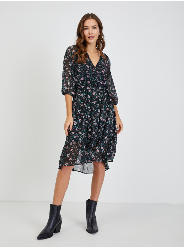 Černé dámské květované šaty se zavazováním ORSAY - Dámské