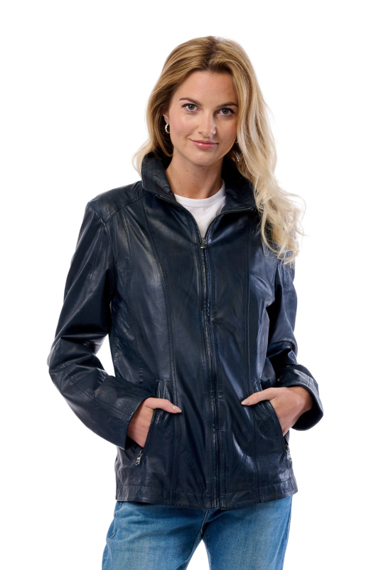 Dámská kožená bunda MADDOX Paulina modrá-36