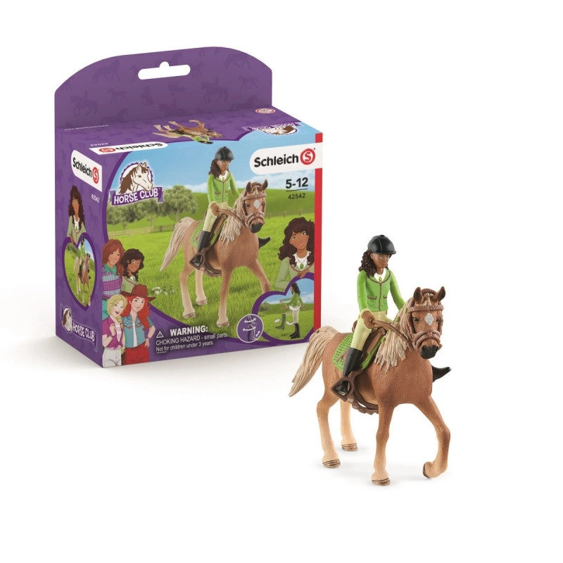 Schleich Černovláska Sarah s pohyblivými klouby na koni