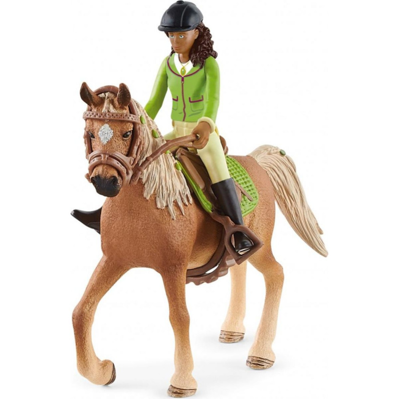 Schleich Černovláska Sarah s pohyblivými klouby na koni