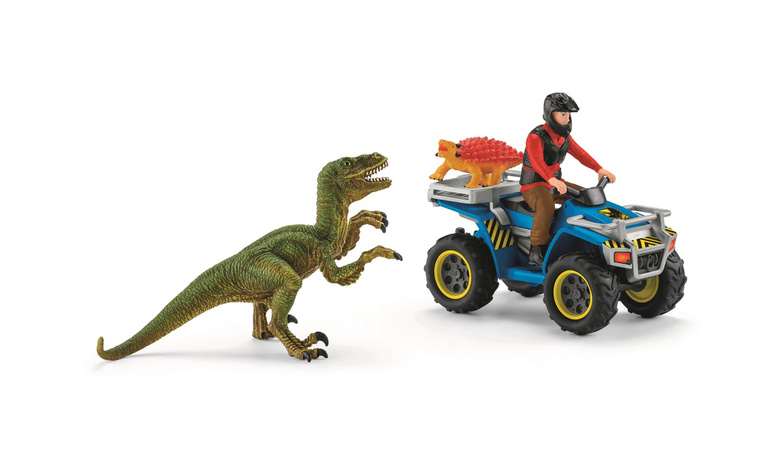 Schleich - Dinosaurus set, Útěk před Velociraptorem na čtyřkolce