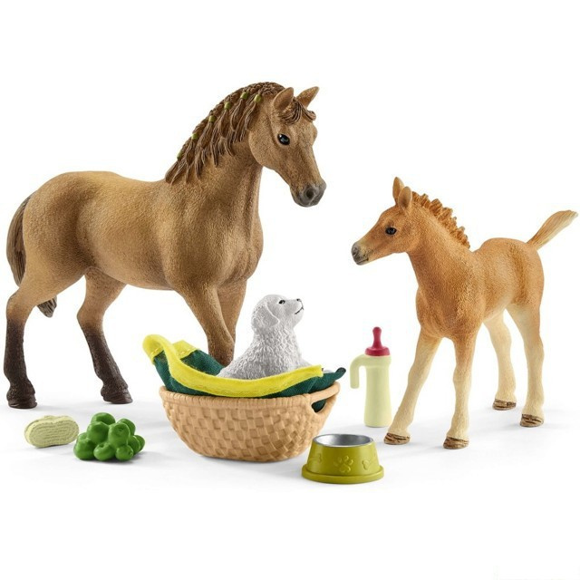 Schleich - Jezdecký klub, Hříbě a Quarter kůň se štěňátkem a doplňky