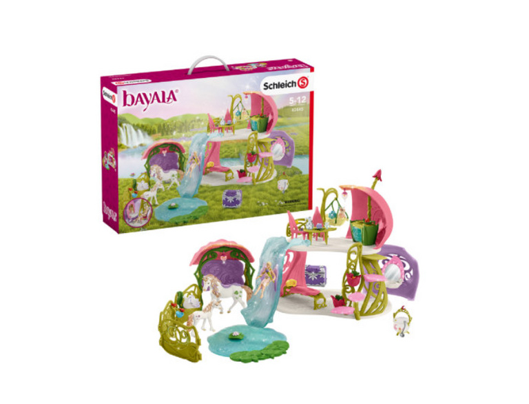Schleich 42445 Květinový dům s jednorožci, stájí a jezerem