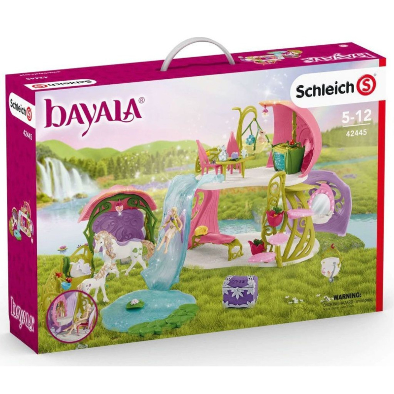 Schleich 42445 Květinový dům s jednorožci, stájí a jezerem