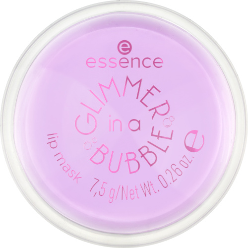essence GLIMMER IN A BUBBLE hydratační maska na rty se třpytkami odstín 01 Kiss In A Bubble 7.5 g