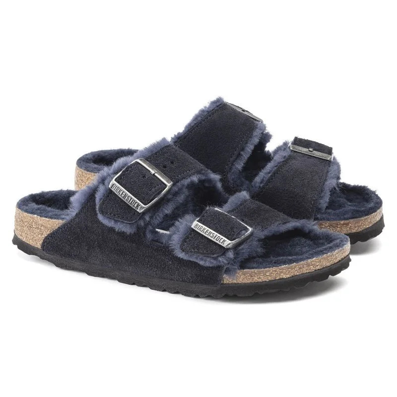 Birkenstock Arizona VL Shearling Midnight zateplené žabky semišová kůže úzké (1020583) 46