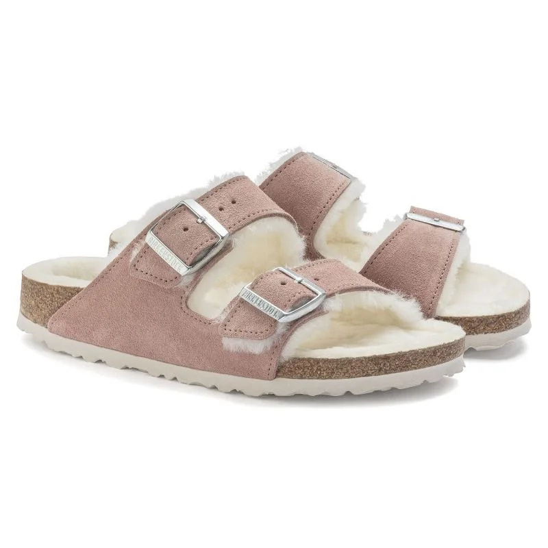 Birkenstock Arizona Suede Leather Shearling Pink Clay LAF insulated žabky úzké (1023258) dámské 36