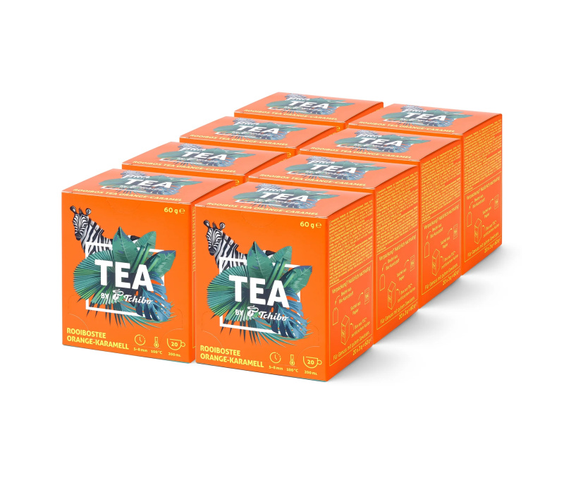 Aromatizovaný čaj Rooibos TEA by Tchibo s příchutí pomeranč/karamel − 8 × 20