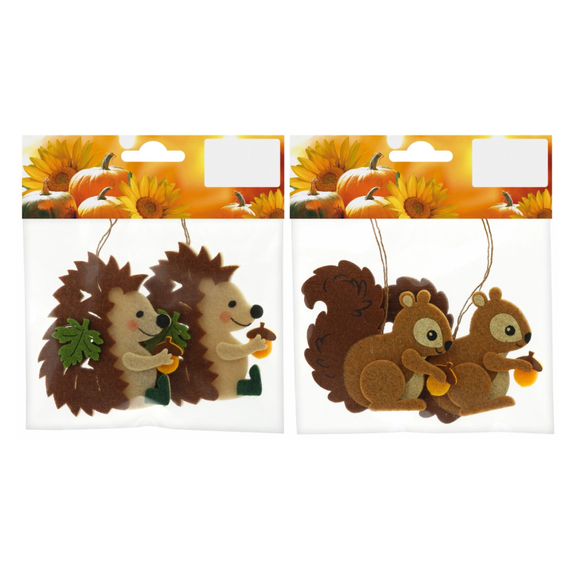 Podzimní závěsná dekorace z filcu různé druhy 7 cm, 2 ks