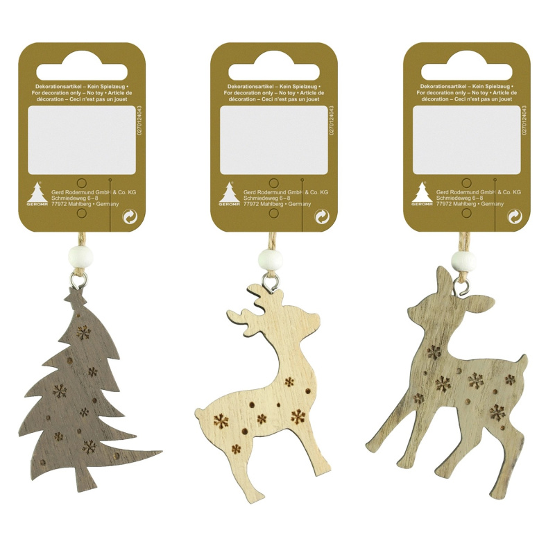 Dřevěné závěsné dekorace, přírodní, 7,5 cm, různé druhy