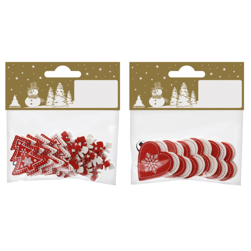 Vánoční dekorace na stůl ze dřeva, červená/bílá, různé druhy, 12 ks