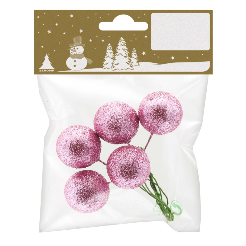 Polystyrenové kuličky na drátu, růžové, pr. 3 cm, 5 ks