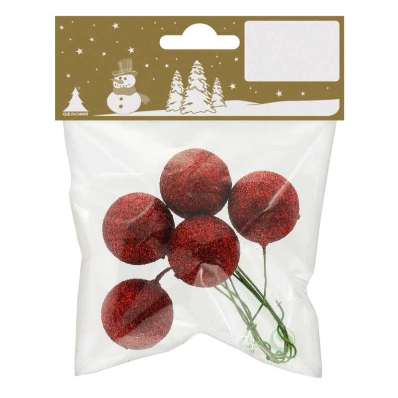 Polystyrenové kuličky na drátu, červené, pr. 3 cm, 5 ks