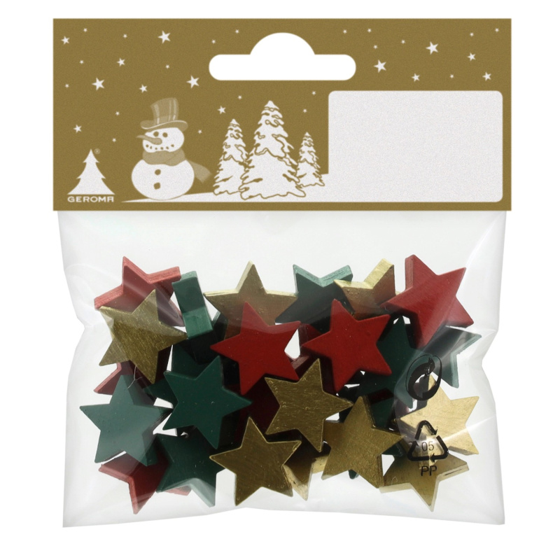 GEROMA Vánoční dekorace hvězdičky dřevěné vícebarevné 2 cm, 30 ks
