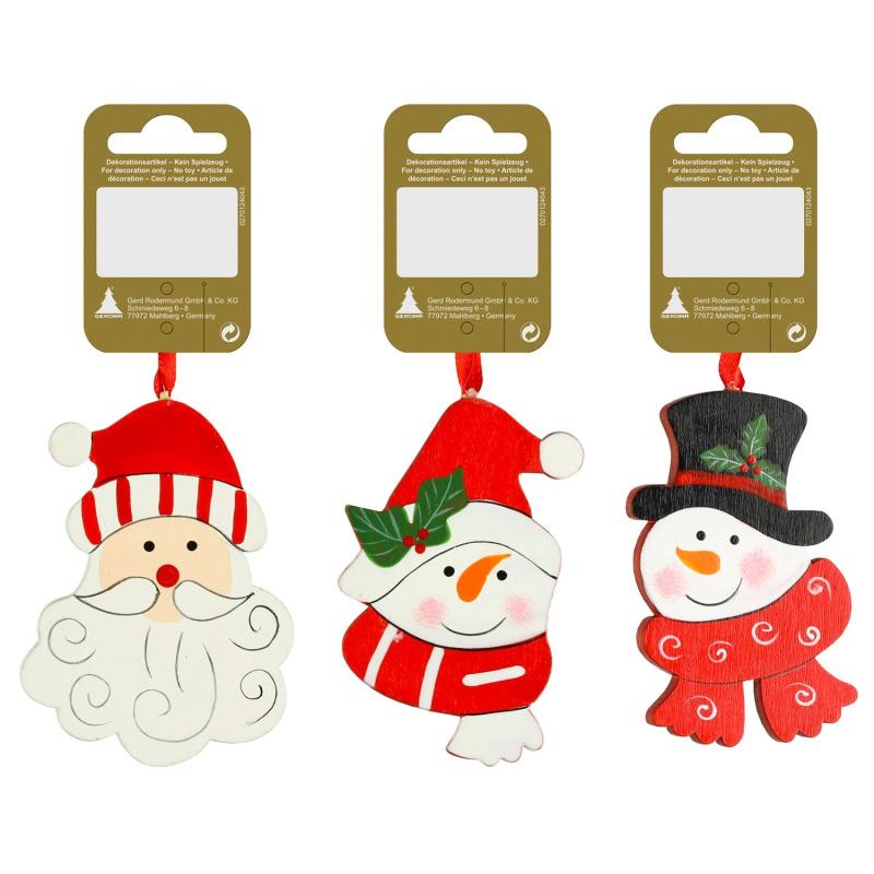 Závěsná vánoční dekorace dřevěná, 3 motivy, 7 cm