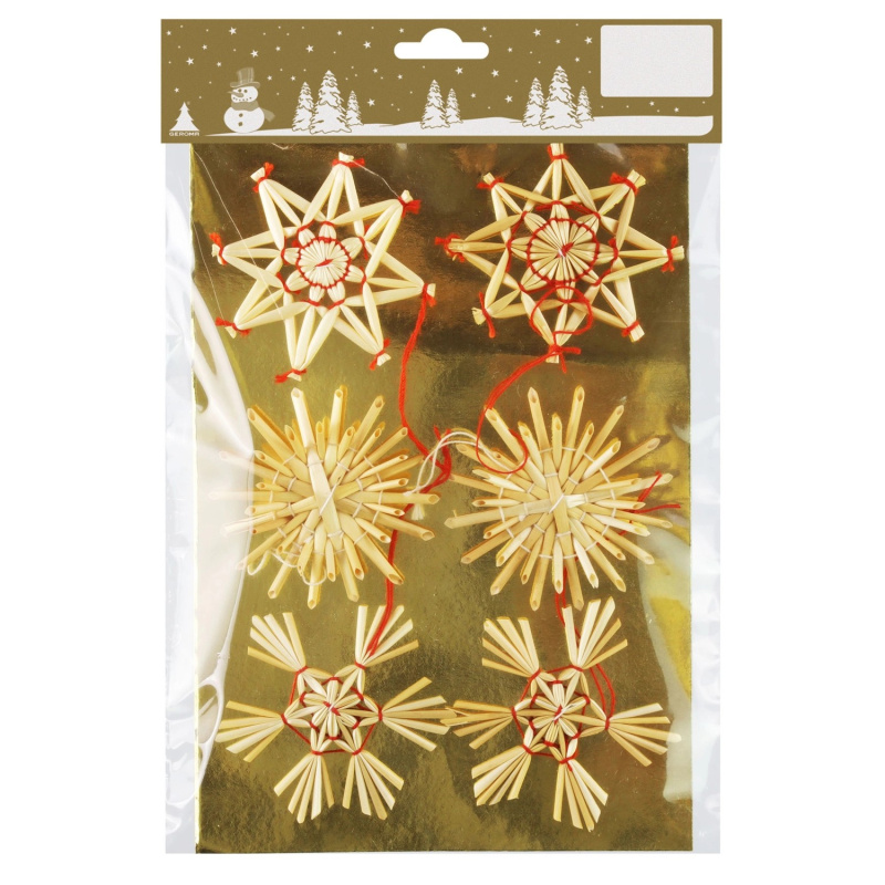 Slaměné hvězdy k zavěšení, přírodní, pr. 7 cm, 6 ks