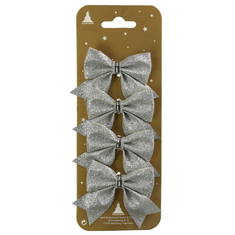 Vánoční dekorace sada mašlí, stříbrná, 4 ks