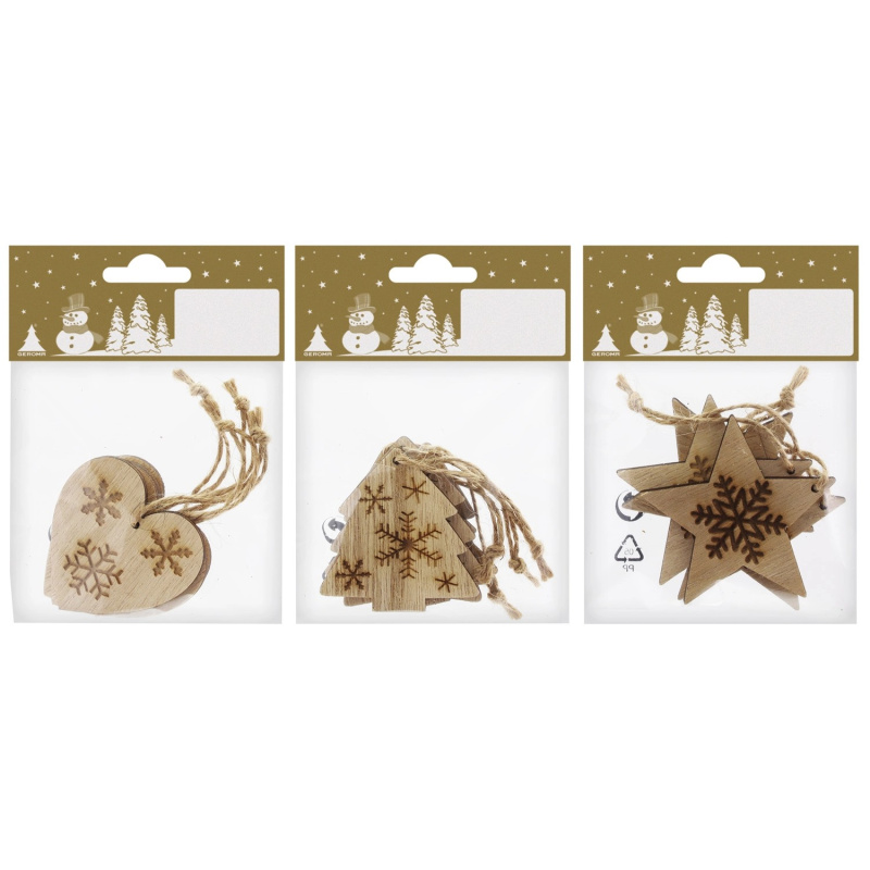 Dřevěné závěsné dekorace, 6 cm, 4 ks, různé druhy