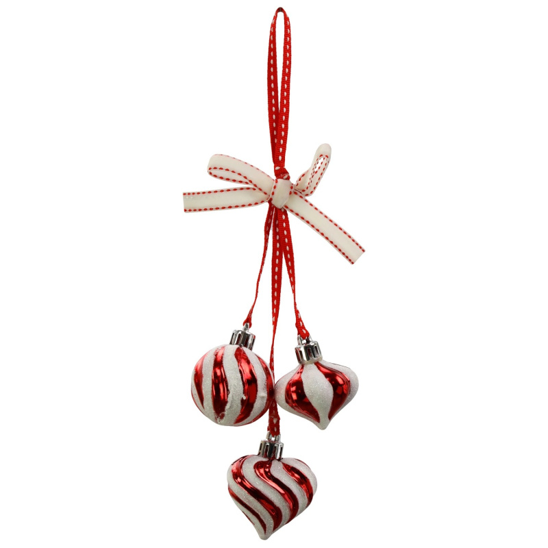 Vánoční dekorace plastová 3dílná, červená/bílá, 18 cm