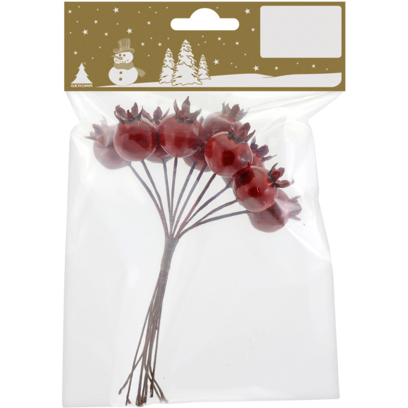 Vánoční bobule, plast a drát, červená, 10 kusů, 12 cm