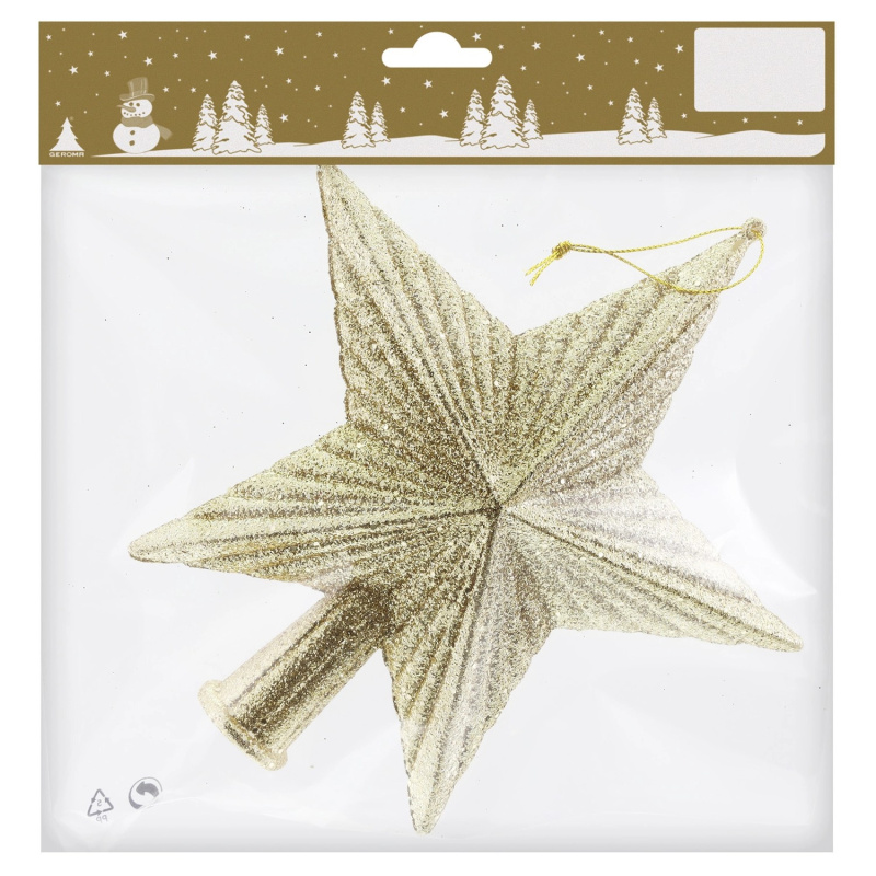 Špička na stromek hvězda plastová, zlatá, 18 x 19 cm