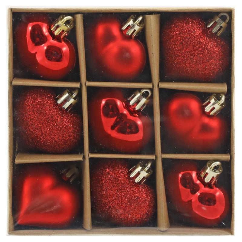 GEROMA Plastové vánoční ozdoby srdce červené 4,5 cm, 9 ks