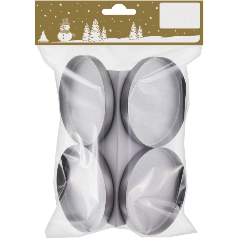 Vánoční kovový svícen na čajovou svíčku 4 ks, matná stříbrná, pr. 7,5 cm