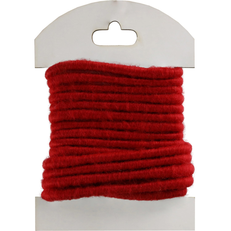Vánoční provázek z vlněné plsti, červená, 3 m