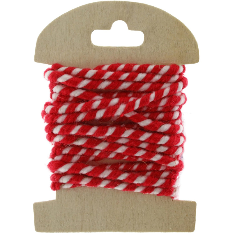 Vánoční provázek z vlněné plsti, červená/bílá, 3 m