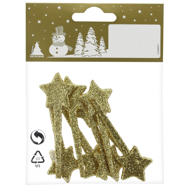 Vánoční dekorace hvězdy, třpytivá zlatá, 8 ks