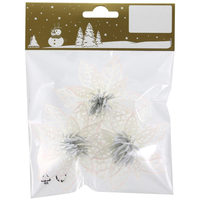 Vánoční dekorace květiny k pomalování, třpytivá bílá, 3 ks