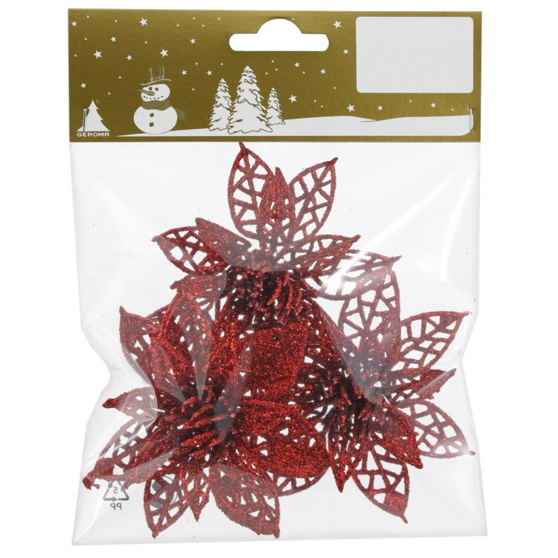 GEROMA Vánoční komponenty ke zdobení vánoční hvězda plastová červená 8,5 cm, 3ks