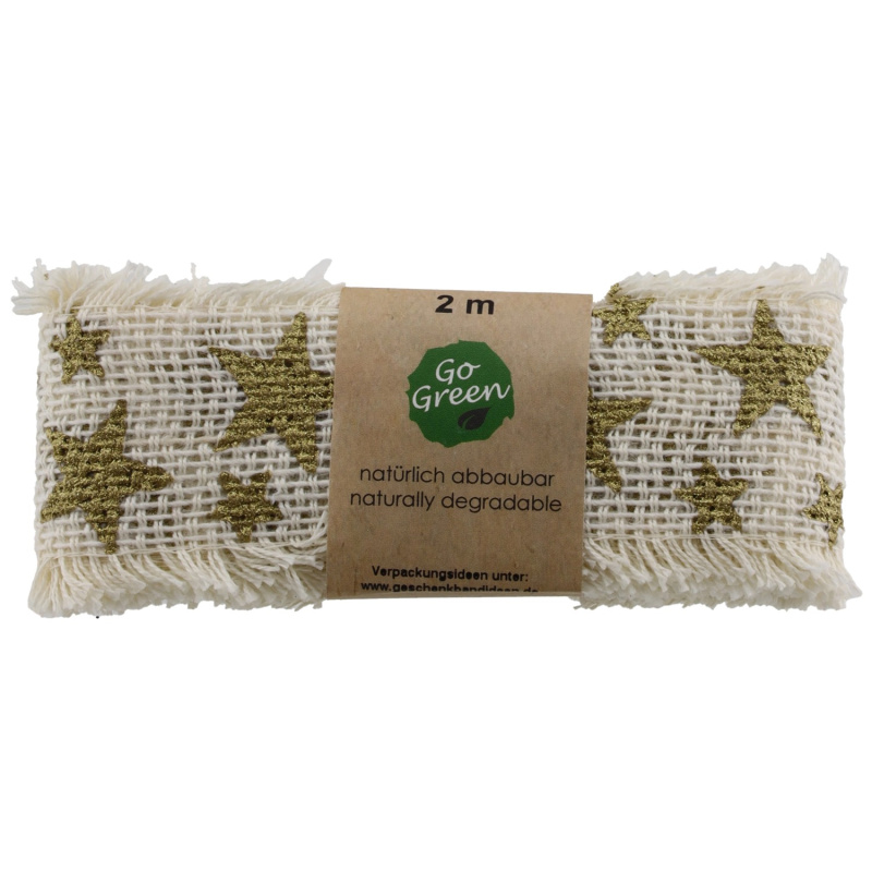 GEROMA Bavlněná stuha s hvězdami béžová 2 m