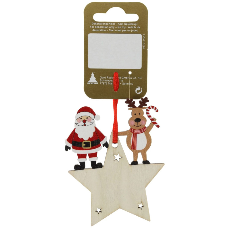 Gerd Rodermund Dřevěný závěs hvězda k popsání Santa a los 6,5 x 8,5 cm