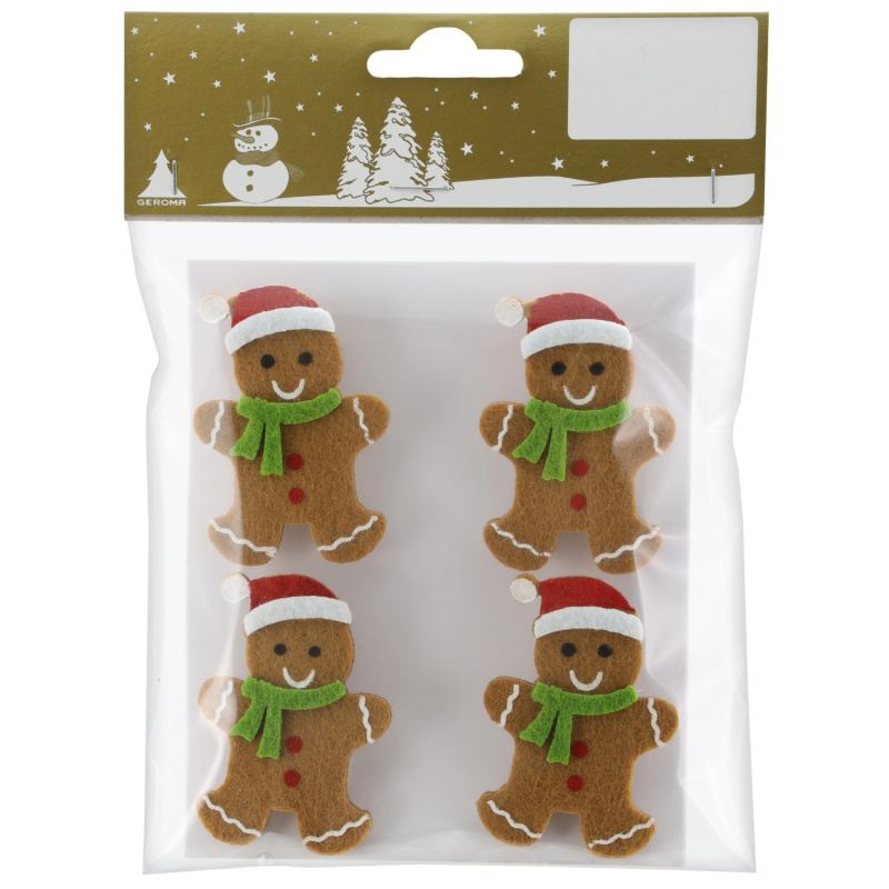 GEROMA Vánoční komponenty ke zdobení na kolíčku perníčky z filcu 5,5 cm, 4 ks