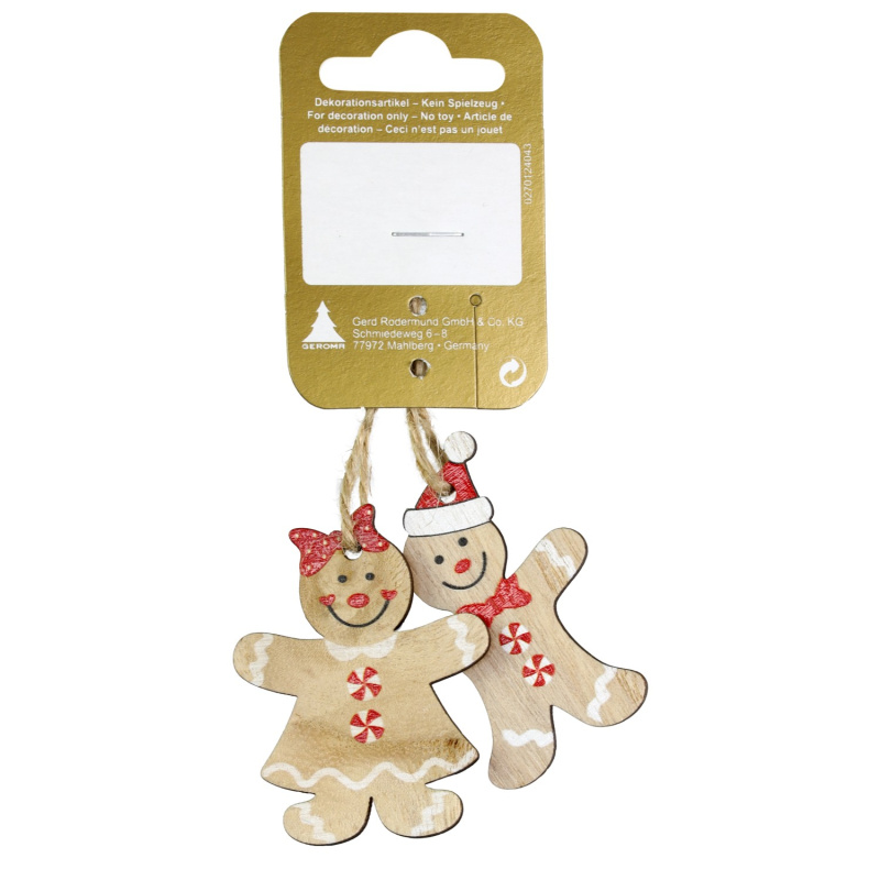 GEROMA Dřevěná vánoční ozdoba perníčky přírodní/bílá/červená 5,5 cm, 2 ks