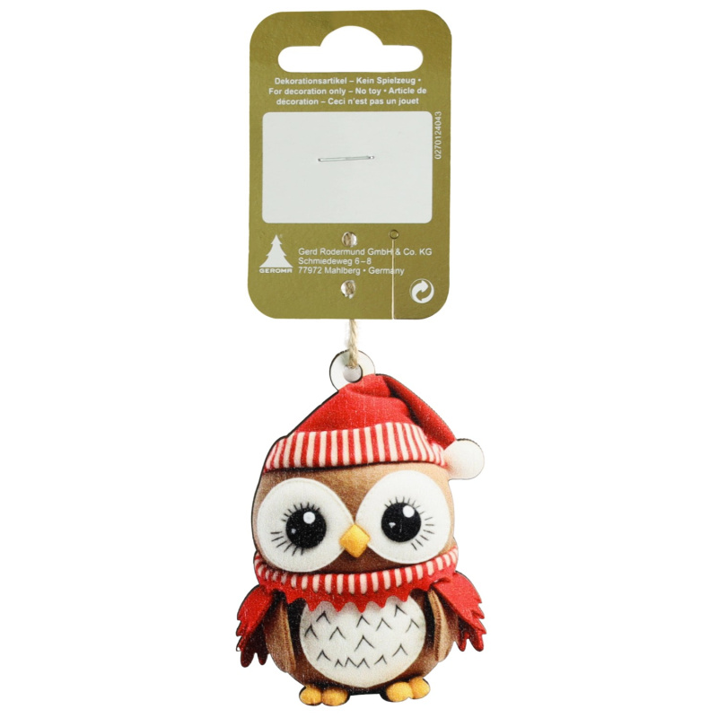 GEROMA Závěsná vánoční dekorace sova dřevěná 7,5 cm, 1 ks