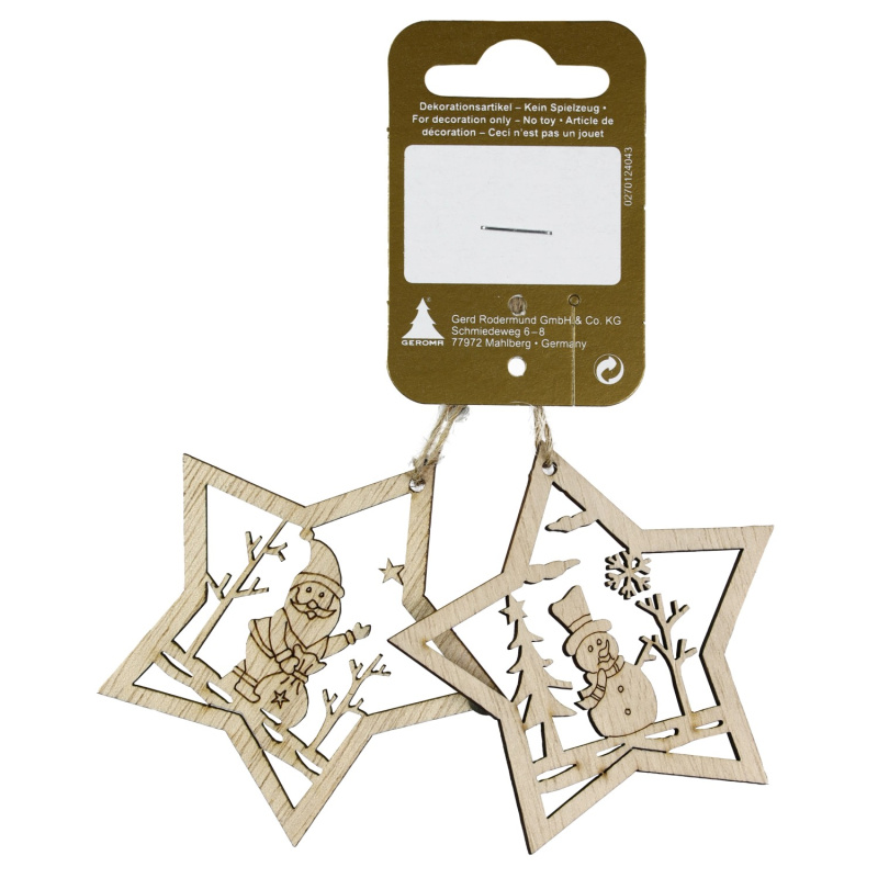GEROMA Závěsná vánoční dekorace hvězda dřevěná 7 cm, 2 ks