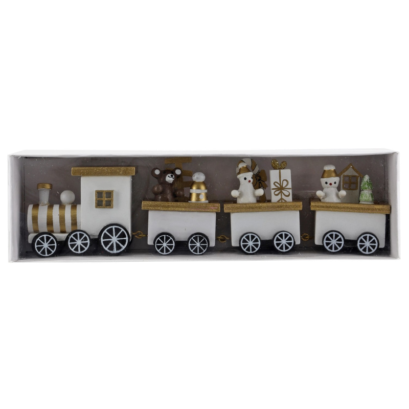 GEROMA Stojací vánoční dekorace vláček dřevěný bílý 19 cm, 1 ks