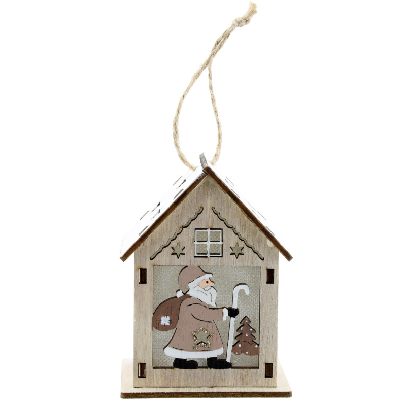 GEROMA Závěsná vánoční dekorace LED domeček dřevěný 9,5 cm, 1 ks