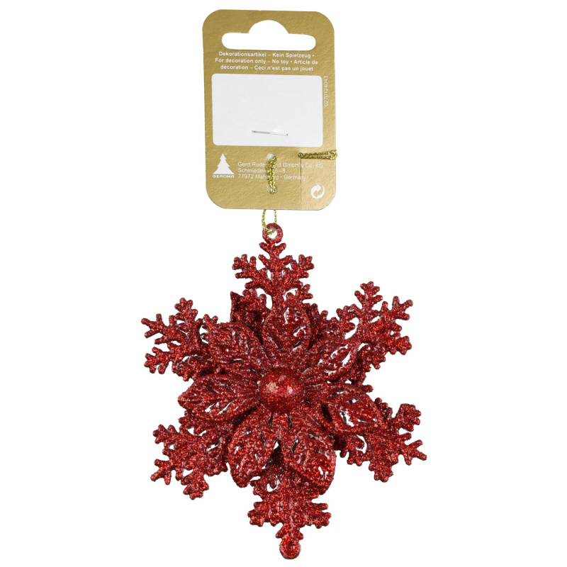 GEROMA Závěsná vánoční dekorace vločka plastová červená 10 cm, 1 ks