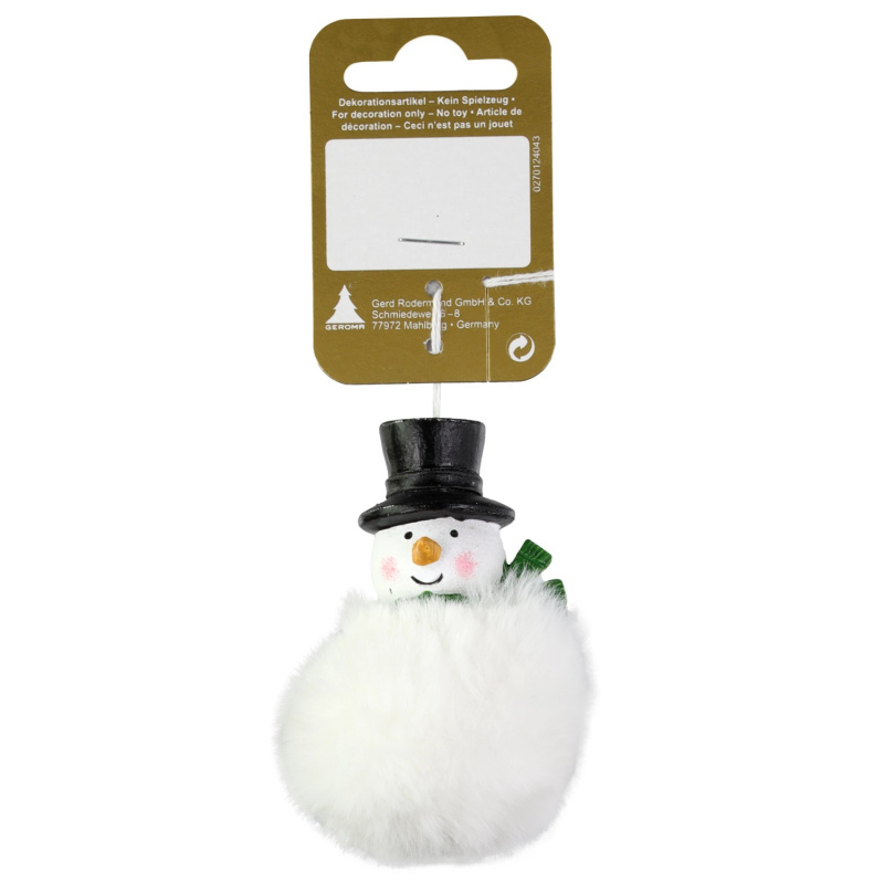 GEROMA Závěsná vánoční dekorace sněhulák z polyresinu a plyše 7,5 cm, 1 ks