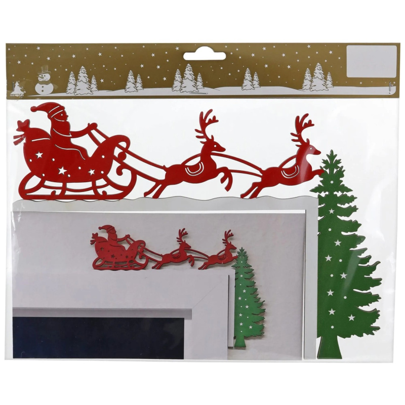 Gerd Rodermund Rohová dřevěná dekorace Santa se sáněmi a stromy, 23,5 x 19 cm
